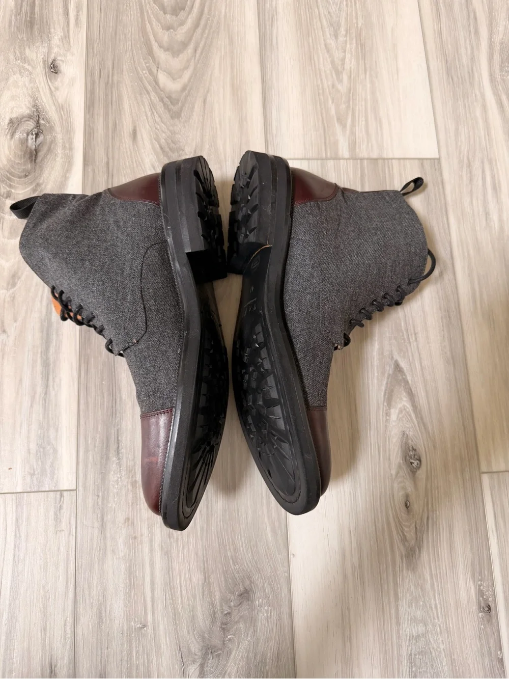 TAFT The Jack Gray Wool Oxblood Leather Cap Toe Boots Men EU 41 US 8
